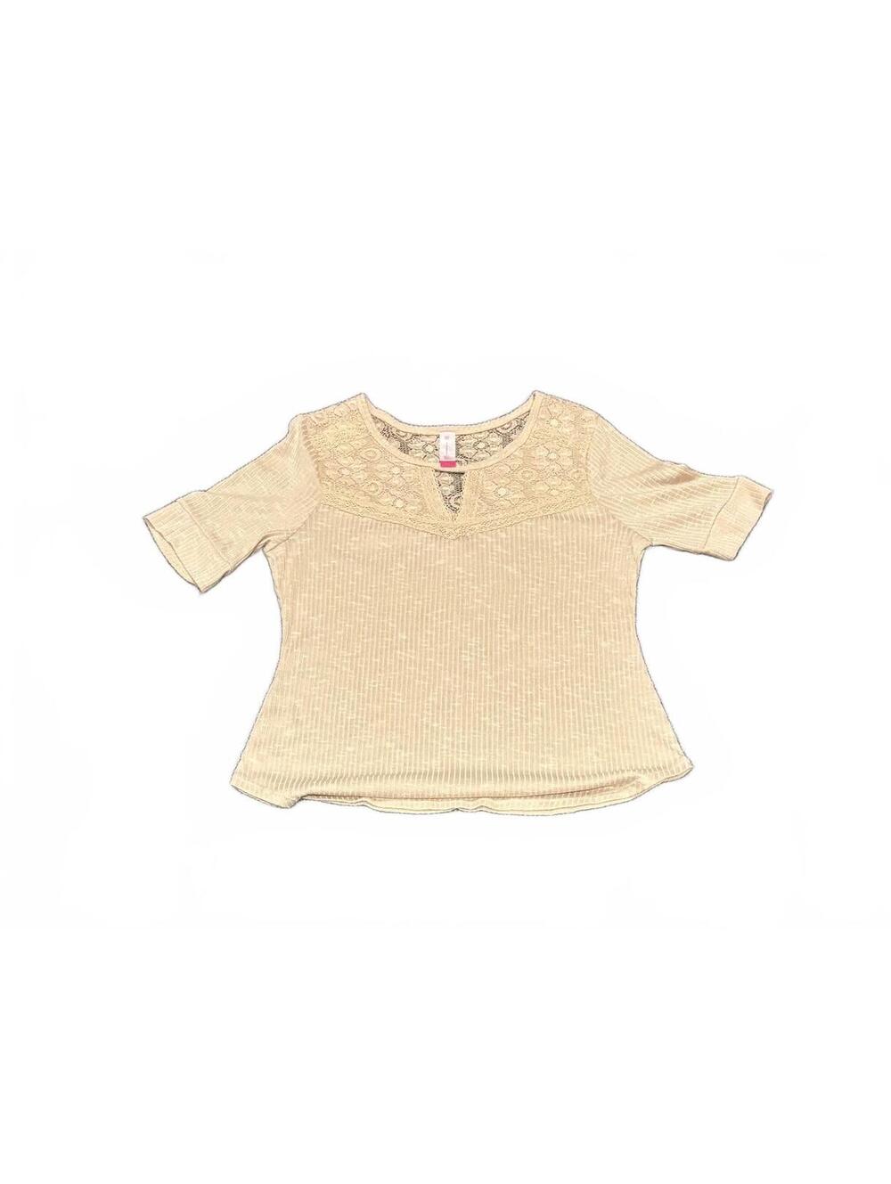 No Boundaries Beige Lace Detail Ribbed Short Sleeve Top XXL